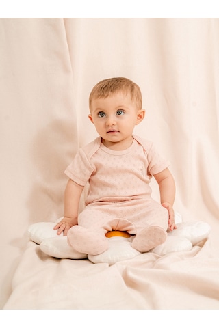 Jakarlı Çıtçıtlı Body Patikli Alt Bebek Takımı Pudra