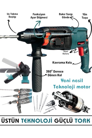 Schmıtzer 3'lü Set Sch-2603tu Pro 850 W Sds Plus Metal Şanzuman Profesyonel Darbeli Matkap Kırıcı Delici 26mm Hilti