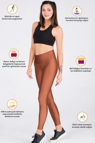 Enenstyle Fashıon Boutıque Kadın Konforlu Yeni Sezon Sporcu Modeli Yazlık Spor Taytı Fitness Gym Training Parlak Spor Tayt Kiremit