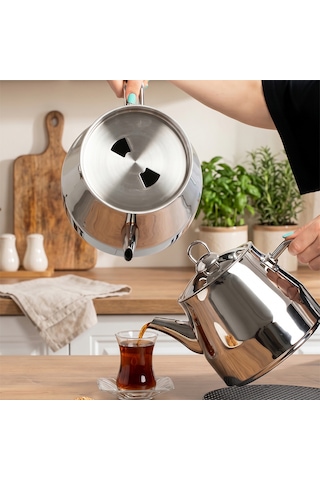 Porsima 8010 Pramit Metal Kulp Aile Boy Paslanmaz Çelik Çaydanlık Takımı - Antrasit - 2.20-4.00lt