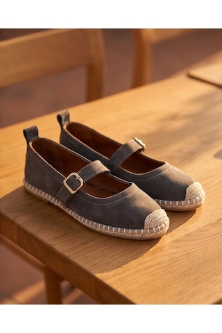 Futsishoes Coral Gri Hakiki Deri Toka Detaylı Kadın Espadril Ayakkabı