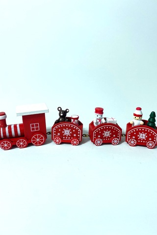Yılbaşı Treni El Yapımı Ahşap Noel Treni Kırmızı