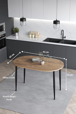 Melinda 60x90 Cm Atlantik Çam Desen Mutfak Masası Yemek Masası Balkon Masası Çalışma Masası Atlantik Çam-siyah Ayak Çok Renkli