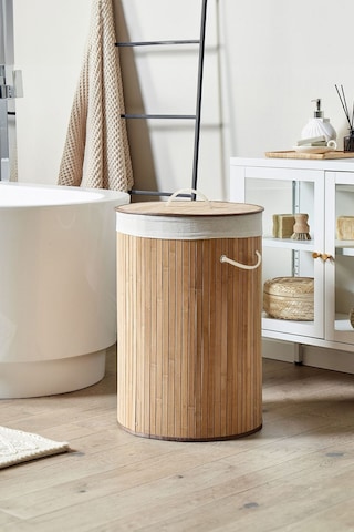 Naturel Yuvarlak Kirli Çamaşır Sepeti - Bambu Katlanabilir Çamaşır Sepeti Sele 35x50 Cm 60 Lt Bej Bej