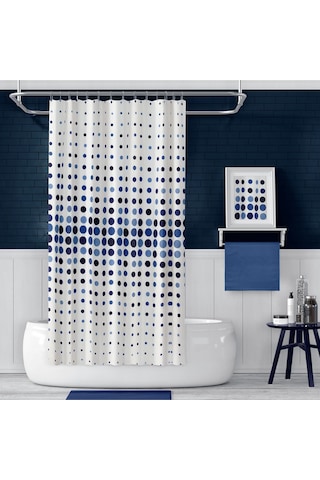 Banyo Perdesi 4961 Mavi 1x180x200, Perde Borusu Askı Aparatı Köşe Boru Beyaz Hediyeli, Duş Perdesi Seti Mavi