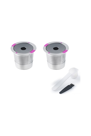 Maiyame Paslanmaz Çelik Yeniden Kullanılabilir 2'li Kahve Filtresi Kapsülü Ve Fırça Seti Gümüş