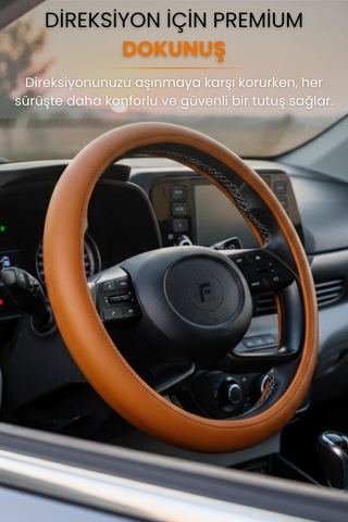 Direksiyon Kılıfı Universal Geçmeli Oto Direksiyon Kılıfı Premium Deri Kaymaz Kolay Montaj - Clsx4 Taba