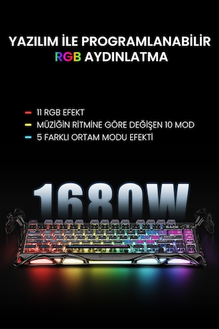 Gravastar Mercury K1 Pro Rgb Alüminyum Çerçeveli Kablosuz Mekanik Gaming Klavye