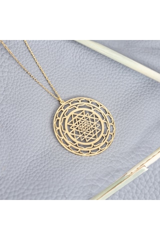 Dkmn Gümüş Yuvarlak Spiral Sri Yantra Sembol Gümüş Kolye