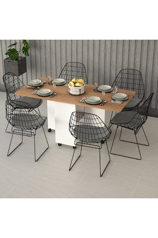 Asra Trend KM-11 %100 MDF 155x70 cm Katlanır Akıllı Mutfak Masası Tekerlekli Servis Masası Beyaz Petra