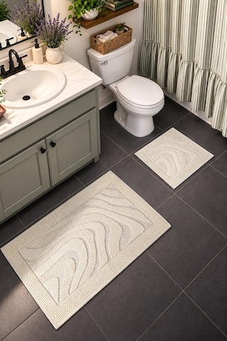 Sakura Sk010a Doğal Pamuk 2'li Banyo Paspas Seti 60x100 60x50cm Kaymaz Taban Makinada Yıkanabilir Krem-bej