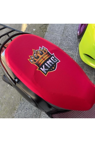 King Kırmızı Desenli Penye Motosiklet Kılıfı -motor
