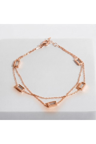 Zirkon Taşlı Zincir Bileklik 718556 Rose Gümüş