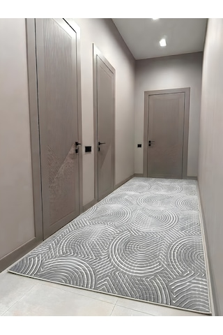 Arbese Gri Kaymaz Tabanlı Kesme Yolluk Kabartmalı Hol Koridor Mutfak Salon Halısı