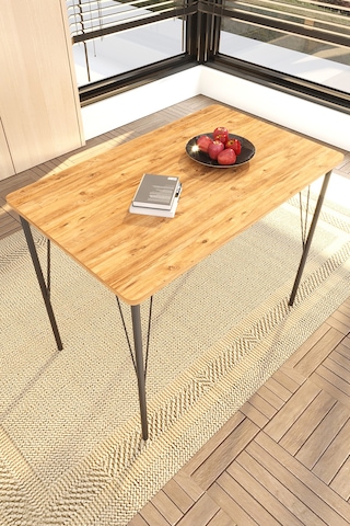 Doruk Home Balkon Mobilyası Masası 90x50 Ceviz Desen Tel Ayak Masa Ceviz - Kahverengi