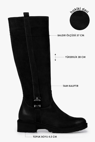 Shoeberry Kadın Frost Siyah Hakiki Deri Nubuk Çizme Kahve