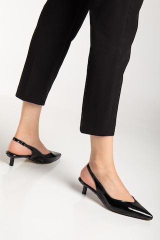 Suins Shoes Suins Stephen Model Kadın 4 Cm Kısa Mini Topuklu Rugan Ayakkabı Siyah