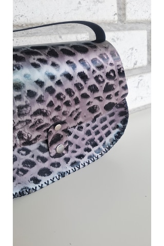 Medorya Design Mor Mavi Işıltılı Leopar Rugan Hakiki Deri Mini Çanta
