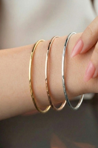 925 Ayar Gümüş Bilezik 3 Renk Gümüş Ajda Modeli Bilezik - Gold Rose Gümüş- Yatırımlık Şık Ve Zarif Tasarım Barcode Altın