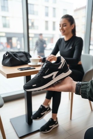 Enoch Erkek Spor Ayakkabı Dişli Tabanlı Retro Sneaker Kaymaz Taban Yürüyüş Modeli Siyah