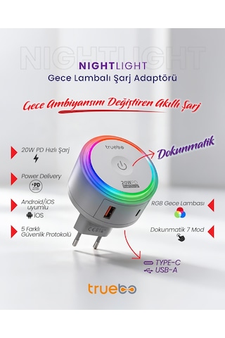 Truebo NightLight USB Type-C RGB Gece Lambası Adaptör