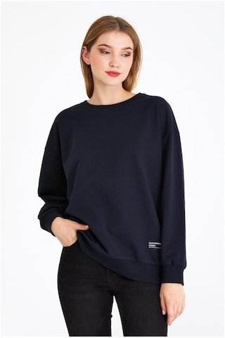 MMetalic Kadın Lacivert Renk Basic Bisiklet Yaka Sweatshirt