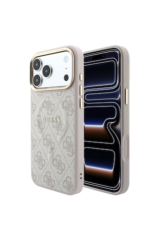 Apple iPhone Uyumlu 18 Pro Max Kılıf Guess Lisanslı M-safe C-magnet 4g Desenli Yazı Logolu Kapak Pembe