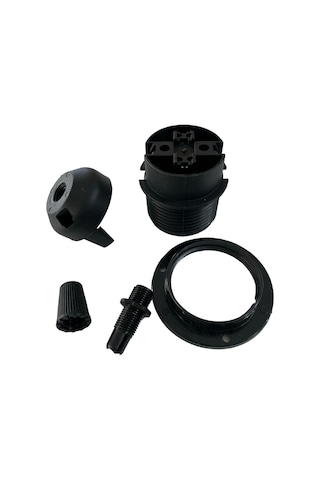 E27 Duy Geçmeli Yarım Diş Avize, Abajur, Lambader Duyu Halkalı - Bakalit Siyah 250v-4a 5 Adet