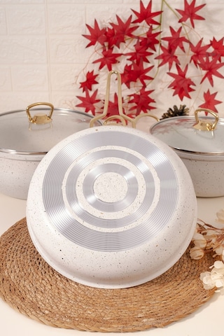 Çarşıdayız 9 Parça Gold Demir Kulp Beyaz Granit Tencere Seti Beyaz