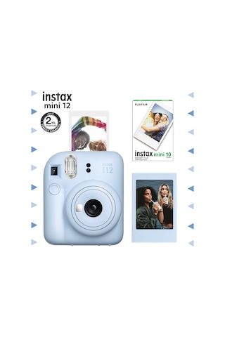 Fujifilm Instax Mini 12 Fotoğraf Makinesi + Çerçeve + 10'lu Mini Film Seti Mavi