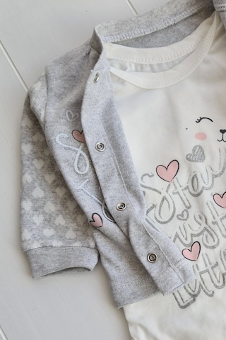 Babydonat Stay Little Puan Desenli 3'lü Hırkalı Kız Bebek Takım Gri