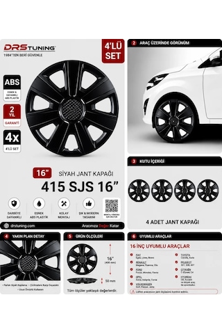 Volkswagen Uyumlu 16 Inc Kırılmaz Parlak Siyah Jant Kapağı 1 Takım 4 Adet No:415
