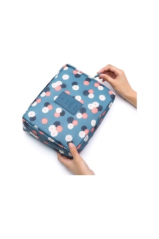 Batekso Kadın Makyaj Çantası Mavi Çiçek Desenli