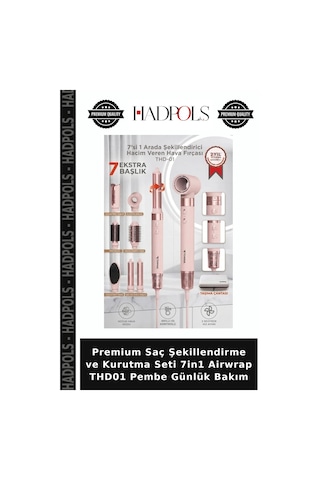 Premium Saç Şekillendirme Ve Kurutma Seti 7in1 Airwrap Thd01 Pembe Günlük Bakım