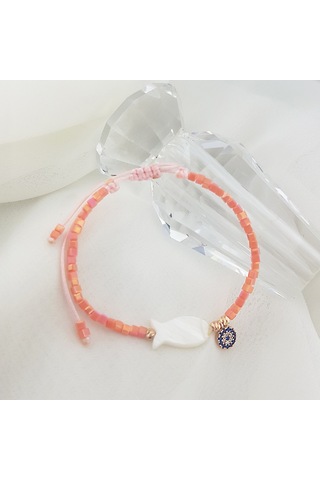 Vaoov Sedef Balık Ve Renkli Boncuklu Gümüş Bileklik