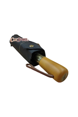 Parachase Ahşap Saplı Otomatik Premium Şemsiye Ahşap Saplı Çift Katmanlı - Çıtçıt Kılıflı Siyah