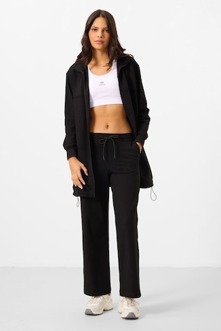 Siyah Dik Yaka Fermuarlı Pamuklu Kadın Eşofman Tunik Takım - 95346 Siyah