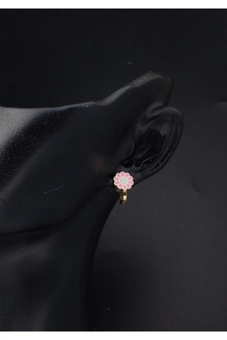 Bilezikci Pembe Papatya Çocuk Küpesi 14 Ayar Altın Sarı Altın