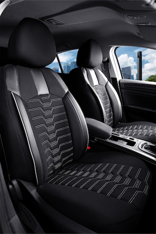 Volkswagen Taigo Uyumlu Lüx Deri Detaylı Oto Koltuk Kılıfı Ön Arka Takım Platınum Siyah Beyaz