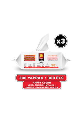 Happy Beyaz Sabun Kokulu Sirke ve Karbonatlı Yüzey Temizleme Havlusu 3 x 100'lü