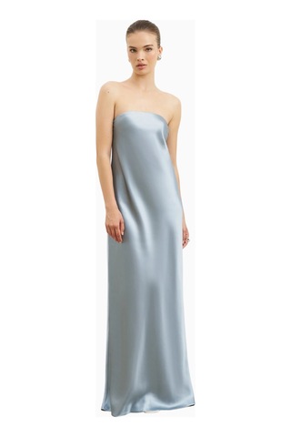 United Colors Of Benetton Because Of Alice Satin Cowl Back Maxi Dress Strapless Bias Cut Longline Gown Kadın Elbise Açık Mavi