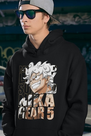 Monkey D. Luffy Nika Gear 5 Baskılı Unisex Oversize Anime Hoodie Siyah