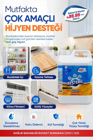 Resteril Doğal Alkolsüz Dezenfektan Yüzey Hijyen Spreyi 5 L