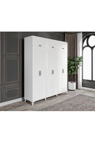 Paris 6 Kapaklı Yüklüklü Komple Mdf Beyaz Gardıro