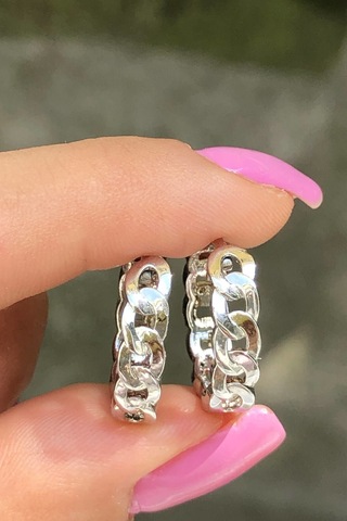 Niki Aksesuar Zirkon Taşlı Zincir Halka Küpe Silver