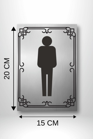 Dekoratif Metal Erkek Wc / Tuvalet Yönlendirme Levhası 20x15 Cm Gümüş Renk