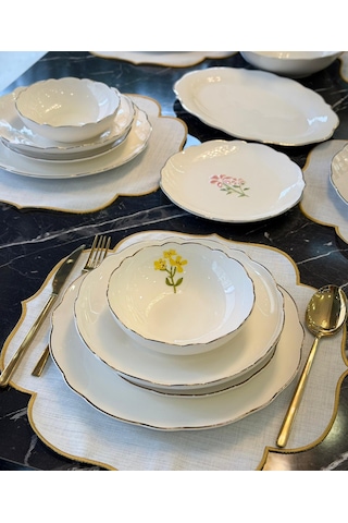 24 Parça 6 Kişilik Porselen Hand Made Yemek Takımı-5322 Beyaz
