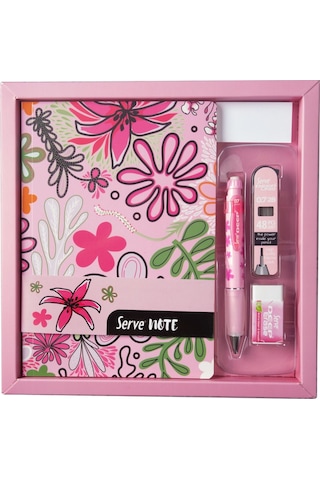 Serve Set - Defter, Serve Deep Uclu Kalem, Silgi Şeker Pembe