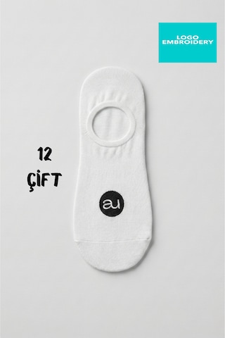 Allunique Penye Pamuk 12'li Beyaz Görünmez Sneaker Çorap Beyaz