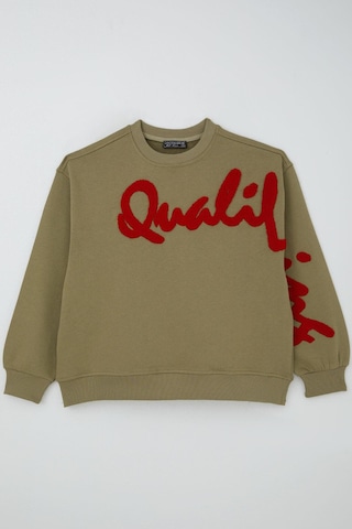 Locoloco Kız Çocuk Sweatshirt Kabartma Yazı Baskılı 9-14 Yaş, Haki Yeşil Haki Yeşil